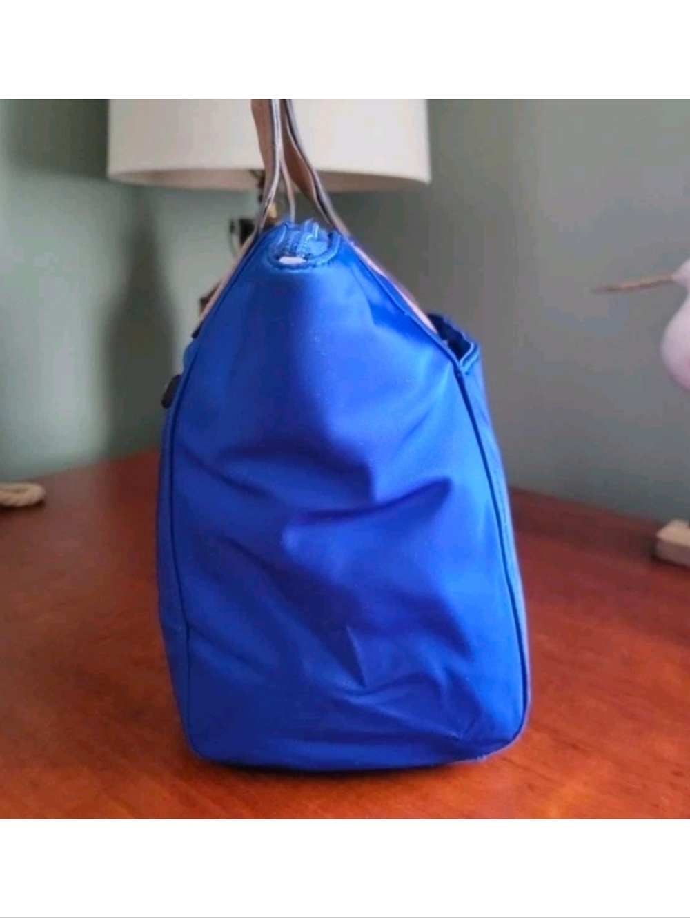 Michael Kors Kelsey Medium Tote Blue Tan Nylon Leather Bag - Picture 4 of 16